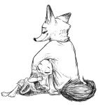  anthro black_and_white canid canine clothed clothing disney duo eyes_closed female fox hand_holding judy_hopps lagomorph leporid male mammal monochrome nick_wilde nobby_(artist) rabbit sketch sleeping smile zootopia 