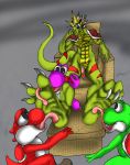  2008 3_toes anthro black_eyes claws crown dragon feet foot_fetish foot_lick group humanoid_hands licking male mario_bros muscular muscular_male nintendo penis randomdragon randomdragon_(character) sitting soles tapering_penis toe_claws toes tongue tongue_out video_games yoshi 