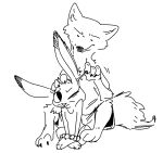  anthro black_and_white canid canine clothed clothing cotton_swab disney duo female fox judy_hopps lagomorph leporid male mammal monochrome nick_wilde nobby_(artist) one_eye_closed rabbit sketch zootopia 