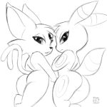  1:1 2019 anthro butt eeveelution espeon monochrome nintendo pok&eacute;mon pok&eacute;mon_(species) pok&eacute;morph presenting presenting_hindquarters short_stack simple_background umbreon video_games white_background wide_hips xylas 