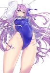  1girl blue_eyes blue_swimsuit blush breasts crotch_plate drawing fate/grand_order fate_(series) hair_ornament hair_ribbon highres illustrator long_hair meltryllis mirei-yume purple_hair ribbon swimsuit very_long_hair 