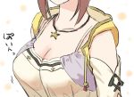  1girl atelier_(series) atelier_ryza bare_shoulders breast_focus breasts cleavage collarbone commentary_request engiyoshi jewelry medium_breasts necklace out_of_frame reisalin_stout shirt simple_background solo star star_necklace white_background white_shirt 