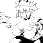  1:1 2019 alternate_species big_breasts bowser bowsette_meme bracelet breasts claws cleavage clothed clothing collar crossgender crown dress ear_piercing ear_ring female hair horn horned_humanoid humanoid humanoid_pointy_ears humanoidized jewelry mario_bros monochrome nintendo open_mouth piercing ponytail sharp_teeth short_hair signature solo spiked_bracelet spiked_collar spikes super_crown teeth tsukudani_(coke-buta) video_games 