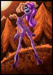  2019 absurd_res autumn big_eyes breasts butt clothing cloud detailed_background digital_media_(artwork) disney eyelashes fall_(disambiguation) female footwear hair hi_res high_heels humanoid leaf legwear monsters_inc monsters_university not_furry nude pinup pixar pose python_nu_kappa shoes stockings tree warlocke 