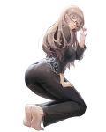  1girl adjusting_eyewear animated ass barefoot bouncing_ass bouncing_breasts breasts brown_hair catherine_(game) destiny_child glasses hand_on_leg katherine_mcbride kim_hyung_tae kneeling long_hair looking_at_viewer official_art parted_lips smile solo 