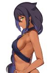  1girl bangs bare_arms bare_shoulders braid breasts commentary_request dark_skin from_side green_eyes hair_flaps highres jahy jahy_sama_wa_kujikenai konbu_wakame large_breasts long_hair looking_at_viewer official_art parted_lips pointy_ears profile sideboob simple_background single_braid solo upper_body very_long_hair white_background 