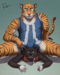  anthro asphyxiation balls big_dom_small_sub breath_play canid canine canis coal_(samt517) domestic_dog domination felid forced heavy hi_res male male/male male_domination mammal pantherine pin_(disambiguation) pinned rov sitting_on size_difference squash_(disambiguation) tiger wrestling_singlet 