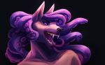  16:10 anthro black_background bust_portrait cephalopod coleoid fangs long_tongue looking_at_viewer male marine merfolk mollusk octopodiform portrait pseudo_hair purple_eyes simple_background solo teeth tentacle_hair tentacles thesunset tongue tongue_out 