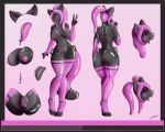  5:4 anthro areola butt claws ear_piercing female gesture lips model_sheet navel navel_piercing nipple_piercing nipples piercing pink_areola pink_lips pink_nipples pink_pussy pink_tongue ponytail pussy rubber solo standing toe_claws tongue tongue_piercing v_sign zigzagmag 