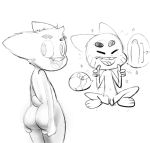  2015 anthro backsack balls bubble_butt butt cartoon_network cub domestic_cat eyes_closed felid feline felis gumball_watterson hand_on_butt hi_res jerseydevil looking_back mammal open_mouth penis simple_background sketch solo the_amazing_world_of_gumball white_background young 