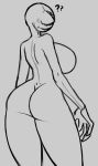  2019 ? big_breasts breasts butt claws confusion demogorgon digital_media_(artwork) digitigrade female fingers hi_res humanoid monochrome monster monstrous_humanoid naughtybearpuff not_furry nude pose rear_view simple_background solo standing stranger_things 