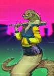  2017 80&#039;s_theme anthro baseball_bat bat_(object) breasts cobra deko06 eyewear female glasses naga reptile scalie snake solo vhs_filter 