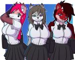  big_breasts breasts canid canine clothing female fox group half-closed_eyes heterochromia hi_res hybrid ike_marshall looking_at_viewer mammal school_uniform seductive uniform 