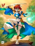  2019 4_toes 5_fingers anthro arctic_fox armor barefoot breasts canid canine cleavage clothed clothing digital_media_(artwork) dragonfu eyebrows eyelashes female fingers fox hair hi_res holding_object holding_sword holding_weapon looking_at_viewer mammal melee_weapon midriff navel red_hair skimpy smile solo sword toes unconvincing_armor weapon 