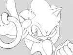  4:3 anthro clothing eulipotyphlan fist gloves grey_background greyscale grin handwear hedgehog holding_object kalk427 male mammal monochrome ring simple_background sketch smile solo sonic_(series) sonic_the_hedgehog 