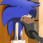  1:1 against_wall anthro black_fur blood blue_fur bodily_fluids clothing dirty duo eulipotyphlan fur gloves green_eyes handwear hedgehog infinite_(sonic) kalk427 male mammal neck_grab sonic_(series) sonic_forces sonic_the_hedgehog wounded 