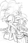  anthro bound chained clothing duo eulipotyphlan footwear gloves grin hands_behind_back handwear head_grab hedgehog hi_res kalk427 kneeling looking_at_another male male/male mammal shoes sketch smile sonic_(series) sonic_the_hedgehog square_crossover standing 