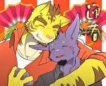  anthro anthro_on_anthro beard blush digital_media_(artwork) duo facial_hair felid grin hand_holding happy male male/male mammal morenatsu pantherine shin_(morenatsu) smile tangerine torahiko_(morenatsu) パオマー 