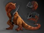  abelisaurid absurd_res ambiguous_gender armor carnotaurus claws dinosaur feral garra hi_res model_sheet reptile scalie scar simple_background solo spines sunbull teeth theropod 