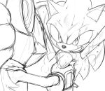  anthro belly belly_grab belly_squish black_and_white bodily_fluids bound_wrists breath canid canine canis clothing dripping duo eulipotyphlan gloves handwear hedgehog hi_res infinite_(sonic) jackal kalk427 looking_at_another male mammal mask monochrome open_mouth scratches sketch sonic_(series) sonic_forces sonic_the_hedgehog squeezing squish sweat 
