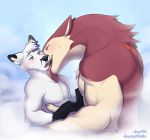  ahoge_(artist) blush bodily_fluids canid canine fur half-closed_eyes jericho_(ahoge) licking male male/male mammal nintendo pok&eacute;mon pok&eacute;mon_(species) saliva size_difference sweat tongue tongue_out typhlosion video_games white_fur 