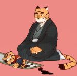  anthro clothing duo father felid hakama haori ink japanese_clothing kimono male mamaito mammal morenatsu pantherine parent simple_background son tiger torahiko_(morenatsu) young 