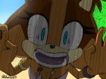 anthro badger blue_eyes brown_fur female fur kalk427 mammal mustelid musteline open_mouth outside solo sonic_(series) sonic_boom sticks_the_jungle_badger yelling 