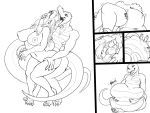  anthro belly big_belly big_breasts breasts comic digestion digital_media_(artwork) dragon duo female female_prey hand_imprint hi_res imprint internal kalnareff lips male male/female male_pred navel neck_bulge nipples nude open_mouth oral_vore rumbling_stomach scalie stomach swallowing tongue vore 