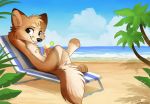  2019 4_fingers 4_toes ambiguous_gender anthro aseethe beach black_nose brown_fur canid canine day detailed_background digital_media_(artwork) fingers fox fur mammal outside sand seaside shoreline sitting sky smile solo toes water 
