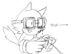  anthro blood blush bodily_fluids canid canine canis clothing controller custom_character_(sonic_forces) eyewear game_controller gaming glasses gloves handwear humor japanese_text kalk427 male mammal nosebleed playing_videogame shaking sketch solo sonic_(series) sonic_forces text translation_request wolf 