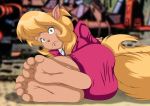  4_toes absurd_res anthro barefoot blush callie_briggs dazidentevil domestic_cat feet felid feline felis female foot_focus fur green_eyes hair hanna-barbera hi_res humanoid_feet looking_at_viewer mammal soles swat_kats tan_fur toes 