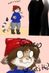  2019 clothed clothing digital_media_(artwork) domestic_cat felid feline felis female fur gnome hair helia_peppercats_(wrinklynewt) humanoid mammal meme notrip owo short_stack simple_background smile solo text thick_thighs you&#039;ve_been_gnomed 