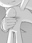  3:4 anthro arms_above_head belly belly_grab belly_squish bodily_fluids clothing duo eulipotyphlan gloves greyscale handwear hedgehog hi_res infinite_(sonic) kalk427 male mammal monochrome sonic_(series) sonic_forces sonic_the_hedgehog squish sweat 