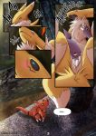  besonik canid canine colrblnd_(artist) comic conditional_dnp digimon digimon_(species) female fingering fox fur guilmon hi_res mammal masturbation paws pussy renamon solo sunset yellow_fur 