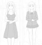  2girls bow closed_eyes coffin corpse dress eromanga_sensei funeral funeral_dress hair_bow izumi_sagiri lazy_tiger long_hair monochrome mother_and_daughter multiple_girls pajamas side_ponytail 