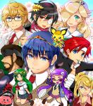  absurdres ao_hito bandana beard blonde_hair blue_eyes blush dark_pit eyepatch facial_hair fire_emblem fire_emblem:_mystery_of_the_emblem fire_emblem:_the_binding_blade flower glasses gloves green_eyes green_hair hair_ornament hair_over_one_eye hat highres inkling kid_icarus kirby kirby_(series) labcoat long_hair looking_at_viewer marth_(fire_emblem) metal_gear_(series) metal_gear_solid metroid mole palutena pichu ponytail rosalina roy_(fire_emblem) samus_aran school_uniform shulk simple_background solid_snake splatoon_(series) star super_smash_bros. tentacle_hair white_background xenoblade_(series) xenoblade_1 