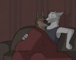  anthro bedding blanket canid canine canis clothed clothing disney duo eyes_closed gary_(zootopia) hi_res larry_(zootopia) male mammal reclining shadow sitting skunkbutt_(artist) sofa wolf zootopia 