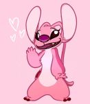  &lt;3 2019 4_fingers alien angel_(lilo_and_stitch) antennae_(anatomy) chest_tuft digital_drawing_(artwork) digital_media_(artwork) disney experiment_(lilo_and_stitch) eyelashes fingers fur gesture lilo_and_stitch open_mouth open_smile pink_background pink_fur purple_nose red_eyes simple_background smile solo standing starryblast9 tuft waving 