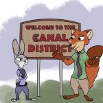  1:1 anothercolouranon anthro canid canine clothed clothing disney duo english_text female fox fur grey_fur humor judy_hopps lagomorph leporid male mammal marker nick_wilde orange_fur police_uniform rabbit sign silly standing text uniform vandalism zootopia 