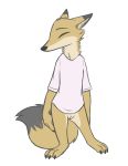  anthro bottomless canid canine charlie_(weaver) clothed clothing corsac_fox dipstick_ears dipstick_tail disney eyes_closed female fox fur mammal multicolored_ears multicolored_tail orange_fur pack_street pussy shirt simple_background skunkbutt_(artist) solo standing t-shirt topwear white_background zootopia 