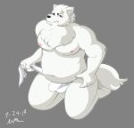 2019 absurd_res anthro belly bulge canid canine clothing fox fur gingitsune gintaro hi_res humanoid_hands male mammal moobs native_voyage navel nipples overweight overweight_male simple_background solo underwear white_fur 