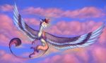  2019 4_toes brown_feathers brown_hair cynder18 day detailed_background digital_media_(artwork) dragon feathered_dragon feathered_wings feathers hair hi_res horn open_mouth outside sky star starry_sky teeth toes tongue video_games wings 
