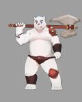  2016 anthro axe belly clothing fur hi_res humanoid_hands male mammal melee_weapon moobs naotohirai polar_bear simple_background slightly_chubby solo tongue tongue_out underwear ursid ursine weapon white_fur 
