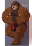  2019 absurd_res anthro belly blush brown_fur bulge clothing fur hi_res humanoid_hands jockstrap jumperbear male mammal moobs navel nipples overweight overweight_male simple_background solo underwear ursid 