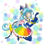  1girl animal_ears blue_hair boots braid cat_ears cat_tail elbow_gloves gloves highres marker_(medium) multicolored_hair pink_hair precure star_twinkle_precure tail thigh_boots thighhighs traditional_media user_awss4727 yellow_eyes yuni_(precure) 