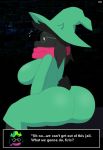  2019 anthro big_breasts big_butt big_ears black_fur bovid breasts butt caprine clothing crossgender deltarune dialogue english_text eyebrows eyelashes eyewear female floppy_ears fur glasses goat hat headgear headwear hi_res hoodie_stalker horn huge_breasts huge_butt long_ears mammal presenting ralsei scarf simple_background sitting solo text thick_thighs video_games voluptuous white_eyes witch_hat 