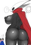  ? absurd_res anthro areola arthropod blush breasts butt cloak clothed clothing duo featureless female hand_on_hip hi_res hollow_knight hornet_(hollow_knight) insect looking_at_viewer looking_back male male/female nipples nishikunsp nude presenting presenting_hindquarters protagonist_(hollow_knight) pussy simple_background standing thick_thighs vessel_(species) video_games weapon white_background wide_hips 