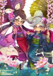  2019 animal_humanoid callie_(splatoon) cephalopod cephalopod_humanoid clothing cousins cpcpcp05 duo fangs female flower flower_in_hair footwear hand_holding hi_res humanoid humanoid_pointy_ears inkling japanese_clothing marie_(splatoon) marine marine_humanoid mollusk mollusk_humanoid nintendo open_mouth open_smile plant pseudo_hair sandals smile splatoon squid_sisters_(splatoon) tentacle_hair tentacles umbrella video_games yellow_eyes 