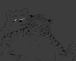  2017 5:4 anthro canid canine duo eyewear felid glasses grope humanoid_hands male mammal moobs nipples overweight overweight_male pantherine pommn_mn simple_background tiger 