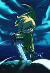  2019 blikeeeey blonde_hair child clothing cloud footwear hair hi_res humanoid humanoid_pointy_ears hylian invalid_tag male master_sword melee_weapon night nintendo not_furry solo standing sword the_legend_of_zelda toon_link video_games water weapon wind_waker young 